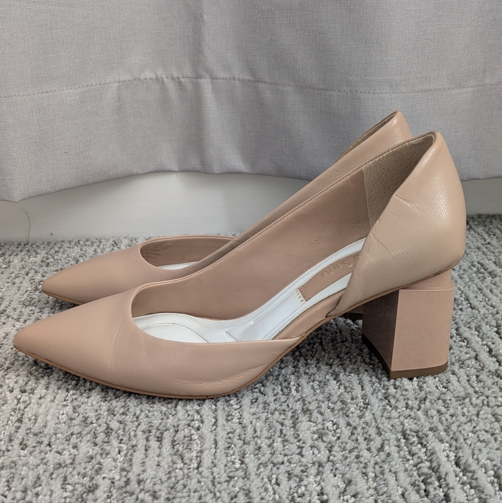 Franco Sarto Elegant Nude Block Heel Pumps